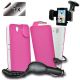 Accessory Master Mobile Phone Pink Leather Case + Screen Protector + Car Charger - L5-3265